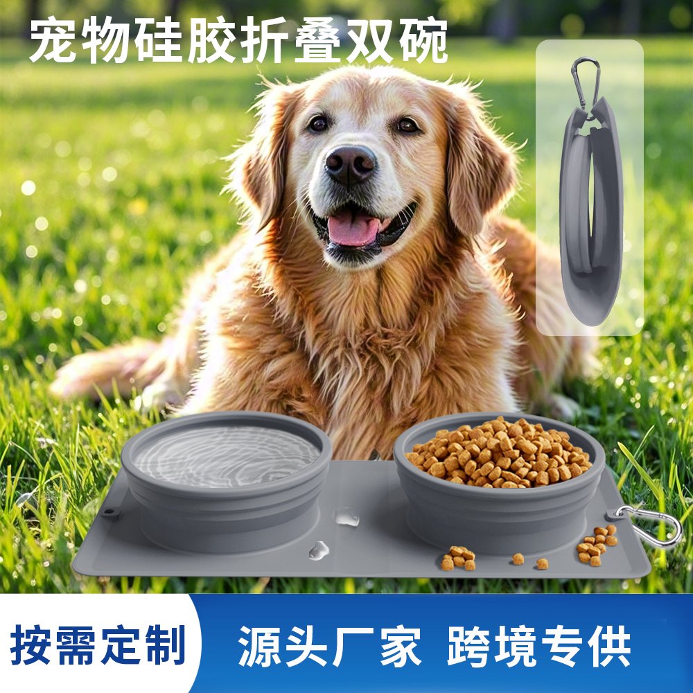 Collapsible Double Pet Bowl for Travel Feeding and Drinking 1